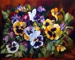 Buy Artist, Europe, Floral & Gardens Oil Painting On Canvas   PANSIES • 99.42£