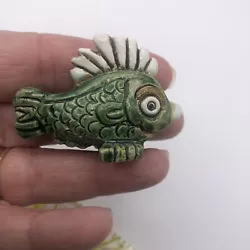Buy Ceramic Art Handmade Clay Fish Green Carved Detail Artist Initials Bottom • 5.66£