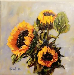 Buy Oil Floral Painting On Canvas Sunflowers Oil Art Handmade Size 10×10    • 46.01£