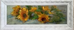 Buy Original Framed Impressionism Oil Painting 8”x24” Sunflower Still Life Signed • 622.75£