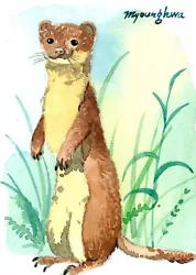 Buy ACEO Limited Edition Weasel Cute Animal Art Print Of A Watercolor Nature Lover • 4.98£