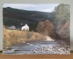 Buy Naive Welsh Mid-Century Oil On Board - Stream Scene With Cottages • 40£