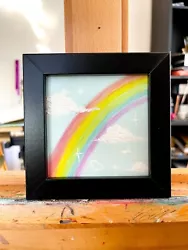 Buy Rainbow Cloud Sky Original Oil Painting- FRAMED Painting Mini Art Colourful • 50£