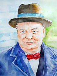 Buy 11.69 × 15.75   Winston Churchill ~smiling~ Watercolor SIGNED And DATED • 41.82£