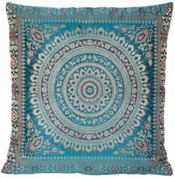 Buy Hand Woven Indian Banarasi Silk Decorative Cushion Cover In Turquoise - 40cm X 40cm • 13.03£