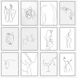 Buy Abstract One Line Drawing Wall Art Shape Continuous Line Posters Print Decore • 0.99£