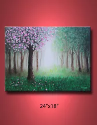 Buy Spring Morning Cherry Blossom,24x18inch, Original Modern Acrylic Painting • 73.59£