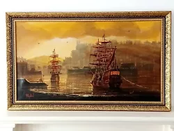 Buy W. H. Stochman Oil On Canvas Painting Framed 101cm X 61cm Harbour Galleon Ships  • 200£