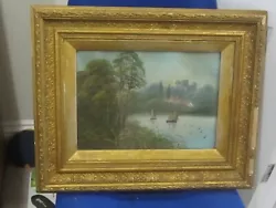 Buy Original Victorian Oil In A Gilt Gesso Frame Of Boat Castle And Lake • 29.99£