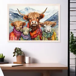 Buy Highland Cow Wall Art Print ONLY Painting Picture Colourful - Canvas In Shop - • 4.99£