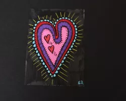 Buy Big Pink Red Heart Original ACEO Art Card Mixed Media Mini Artwork • 2.49£