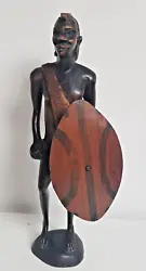 Buy African Warrior With Shield Handmade Carved Solid Wood West African Carving Art • 20£