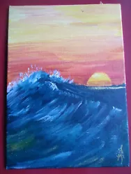 Buy Original Acrylic Painting On Canvas Board - Sunset Seascape 5x7 • 8£