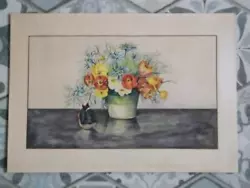 Buy INITIALED ART DECO 1920s WATERCOLOUR OF A VASE OF POPPIES & CORNFLOWERS .  M2268 • 16.99£