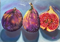 Buy Figs Original Oil Painting- Fruits Effordable Art On Sale Purple Exotic Fruit • 69£
