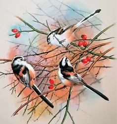 Buy LONG-TAILED-TITS IN TREE. VINTAGE 1960s PRINT OF A PAINTING BY BASIL EDE • 2.99£
