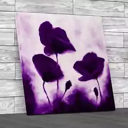 Buy Poppies Painting Square Purple Canvas Print Large Picture Wall Art • 14.95£