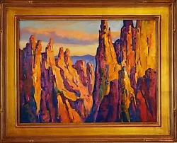 Buy American Southwest Landscape Canyon Sunset Original Oil Painting Gold Leaf Frame • 707.80£