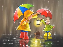 Buy Pete Rumney Art Original Painting Rescuing A Hedgehog Rainy Day Umbrellas • 189£