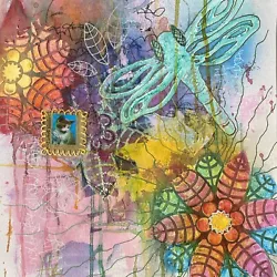 Buy Loved Ones - Original Artwork Kitty Cat Dragonfly Mixed Media Painting 11”x14” • 123.99£