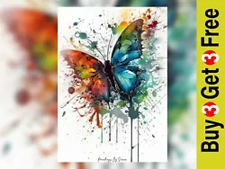 Buy Vibrant Splatter Watercolor Butterfly Painting Print 5 X7  On Matte Paper • 4.99£
