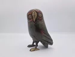 Buy Sergio Bustamante Wooden Owl Sculpture With Brass Feet Eyes & Beak • 495£