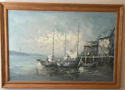 Buy Vintage Oil Painting Nautical Sail Boats On Canvas Wood Frame 28”by 40” • 62.02£