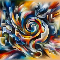 Buy Colorful Abstract Geometric Design Profile Face Swirl Painting Poster Art Print • 25.51£
