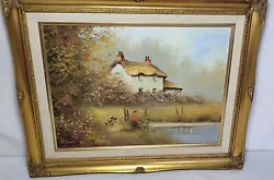 Buy Vintage Les Parson Mounted & Framed Oil On Canvas Cottage Pool Boys Fishing • 69.99£