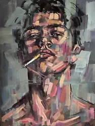 Buy Young Man Oil Painting, Male Portrait, Man Smoking, Gay Queer Art 60x80x1 Cm • 650£
