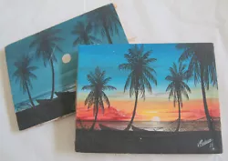 Buy 2 1980s Jamaica Sunset Paintings Clive Malcom 1988 Fisherman’s Beach Negril • 25.95£