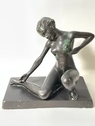 Buy Art Deco Sculpture Female Nude Indistinctly Signed Painted Black 18x16cm • 55£