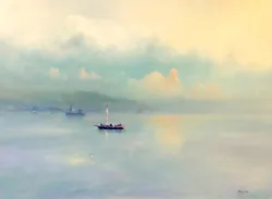 Buy Clouds Reflection, Seascape Oil Painting, Antique Style, Handmade Artwork • 4,646.22£