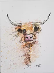 Buy Highland Cow Original Water Colour Painting, 7x9in, On Matte Paper • 15£