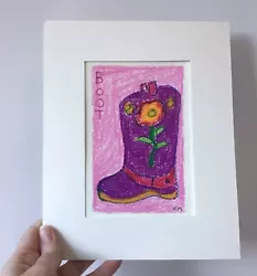 Buy Cowgirl Flower Boot Oil Pastel Paper Matted Unframed Original Art By Kim Magee • 13.83£