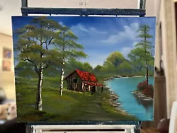 Buy Original Oil Painting 18x24 “Cabin Creek” Art/Landscape (Bob Ross Style) • 49.20£