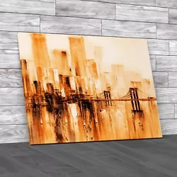 Buy Abstract City Skyline View Bridge Paint Effect Orange Canvas Print Large Picture • 21.95£