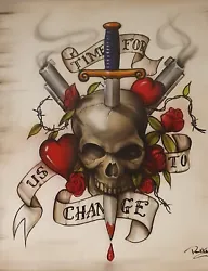 Buy RARE ORIGINAL PAUL KARSLAKE  Time For Change  Skull Gothic Flag OIL PAINTING • 8,750£