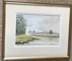 Buy Indistinctly Signed Framed Contemporary Watercolour Lone Fisherman On Wide River • 18£