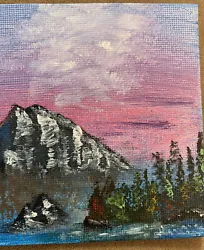 Buy Acrylic Mountain Landscape Spring Sunrise Bob Ross Style 4”x6” Purple Art • 13.23£