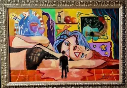 Buy Original Mario Mendoza Oil Canvas Wine Girl Man Suit Painting Surreal Art Love • 2,250£