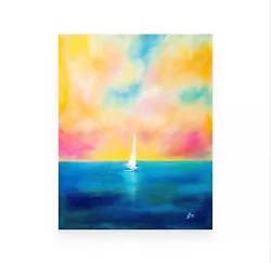 Buy Sailboat Painting Seascape Original Art Sunset Minimalist Art Oil Pastel 10x8in • 41.34£