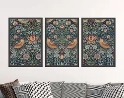 Buy Strawberry Thief Triptych, William Morris Art Prints, Poster Painting Pattern • 199£