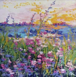 Buy Original Landscape Art, Oil Painting Textured Artwork Wildflowers Field Meadow • 52.75£