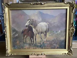Buy BRITISH SCHOOL MOUNTAIN HORSES Landscape Early Antique Oil Painting • 175£