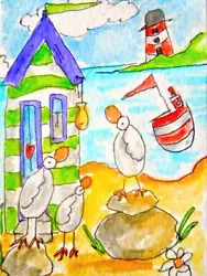 Buy ACEO Original Watercolour Painting - Gone Fishing -  By Polly • 6£