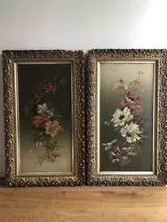 Buy Pair Of Vintage Acrylic Painings Framed - Flowers • 65£