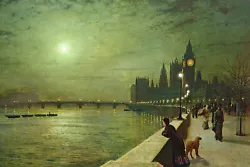 Buy John Atkinson Grimshaw - Reflections On The Thames (1880) Poster Painting Print • 8.95£
