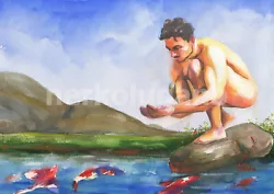 Buy 12x16  Original Hand Painted Artwork Watercolor Painting Gay Man Male Nude A3 • 124.64£