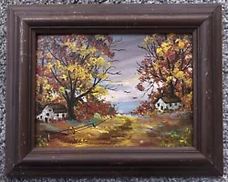 Buy Vintage Myrna Hileman Framed Painting Fall Autumn Rural Landscape Trees Sky • 24.86£